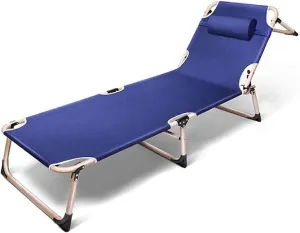 Lightweight Camping Folding Chair with Padded Lay-Flat Recliner, Weatherproof Oxford Fabric, Portable Outdoor Lounger