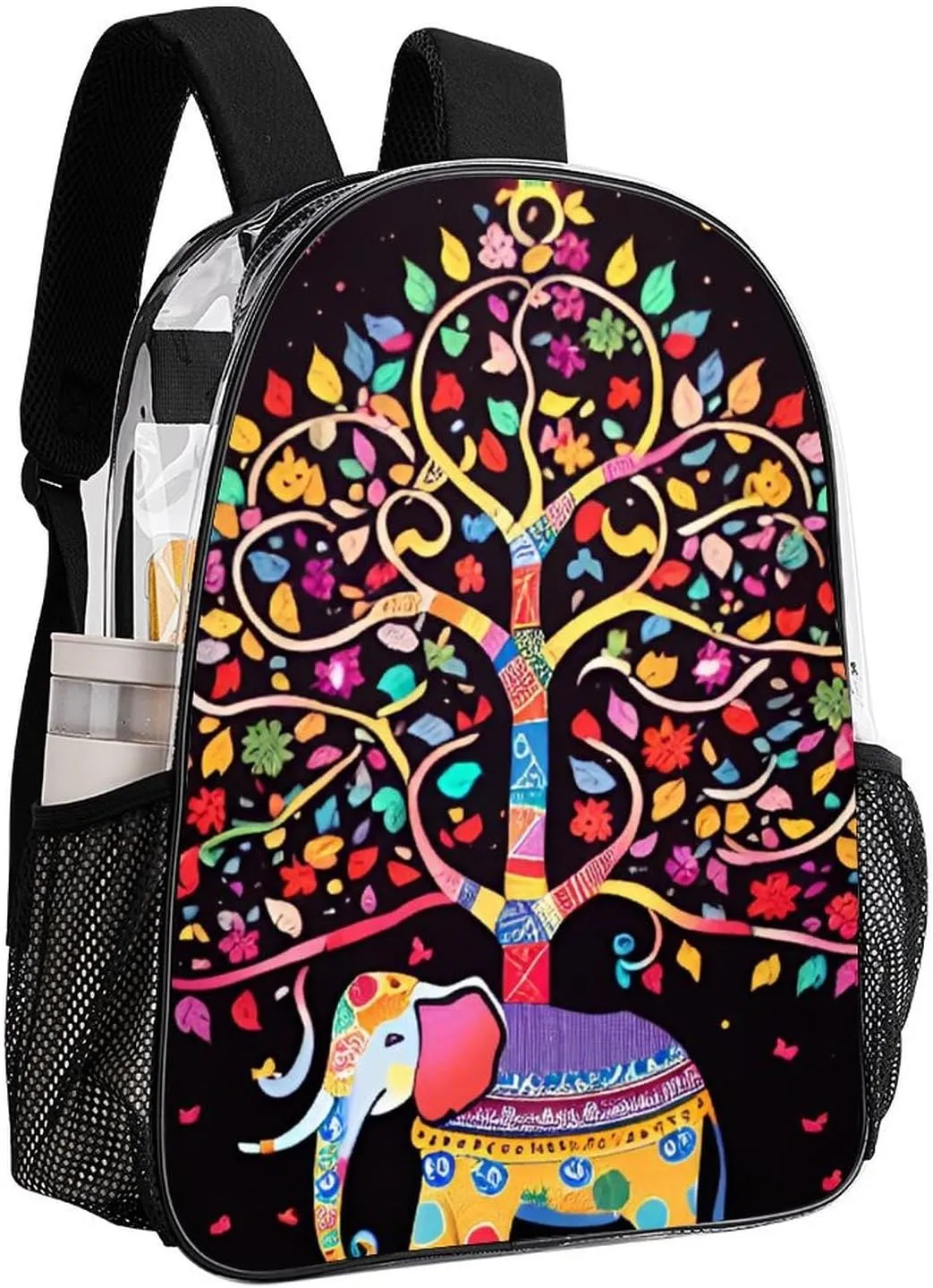 Lightweight Daypack Backpack for Trekking Work Running - Big Capacity Multipurpose Transparent Bookbag, Elephant Tree Lucky Art Business Computer Bag