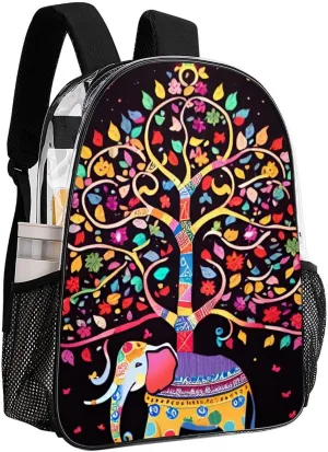 Lightweight Daypack Backpack for Trekking Work Running - Big Capacity Multipurpose Transparent Bookbag, Elephant Tree Lucky Art Business Computer Bag