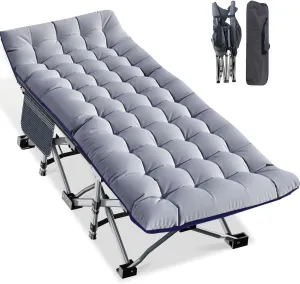 LILYPELLE Folding Camping Cot, Heavy Duty Sleeping Cots with Carry Bag, Double Layer Oxford Portable Travel Camp Cots for Home, Office Nap and Outdoor Beach