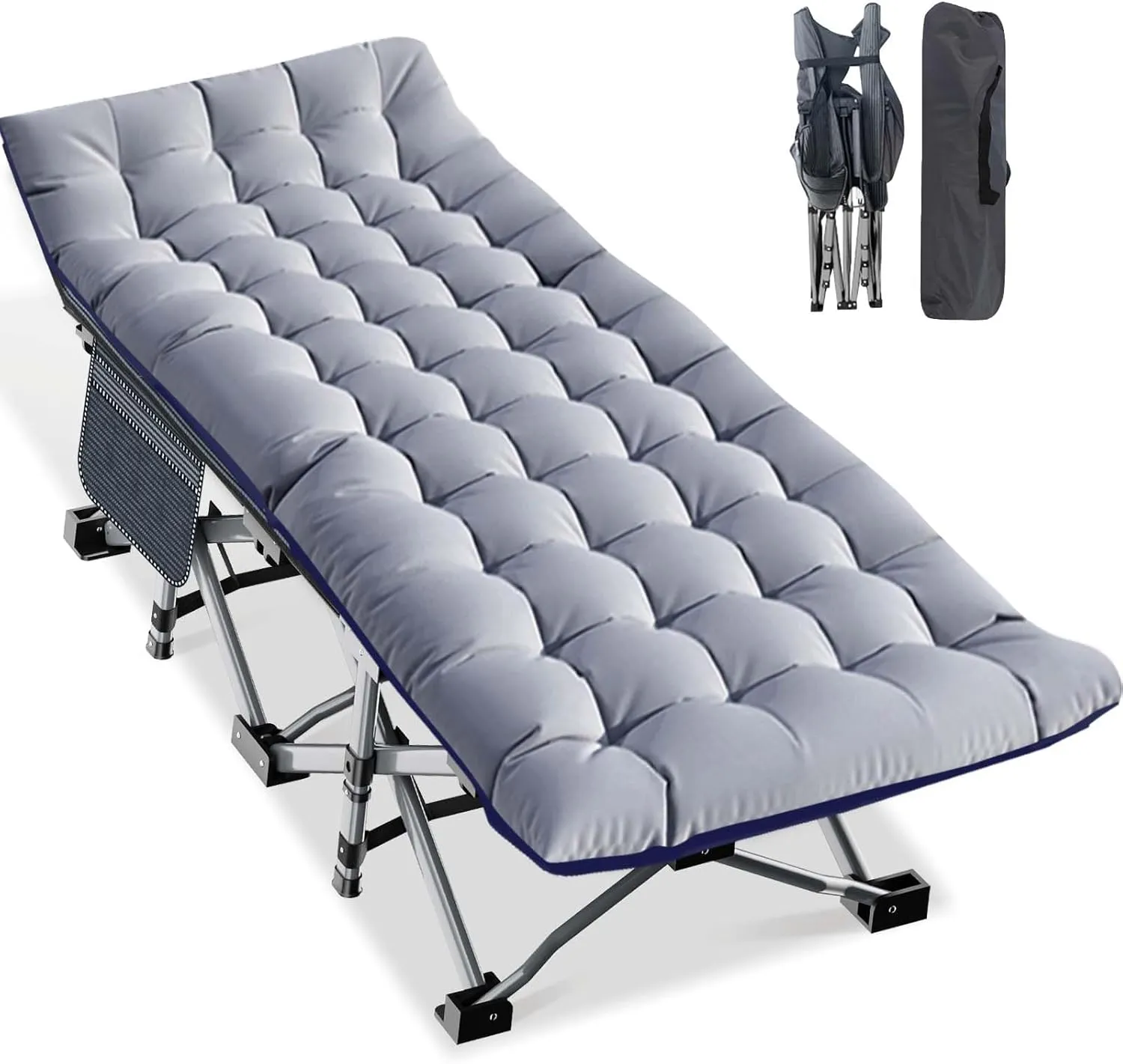 LILYPELLE Folding Camping Cot, Heavy Duty Sleeping Cots with Carry Bag, Double Layer Oxford Portable Travel Camp Cots for Home, Office Nap and Outdoor Beach