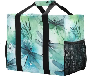 Lime Green Dragonflies Foldable Travel Duffel Bag for Men Women Waterproof Weekender Overnight Carry On Tote Bag with Comfortable Handle Personal Item Travel Bag for Sport Hospital Business Trips