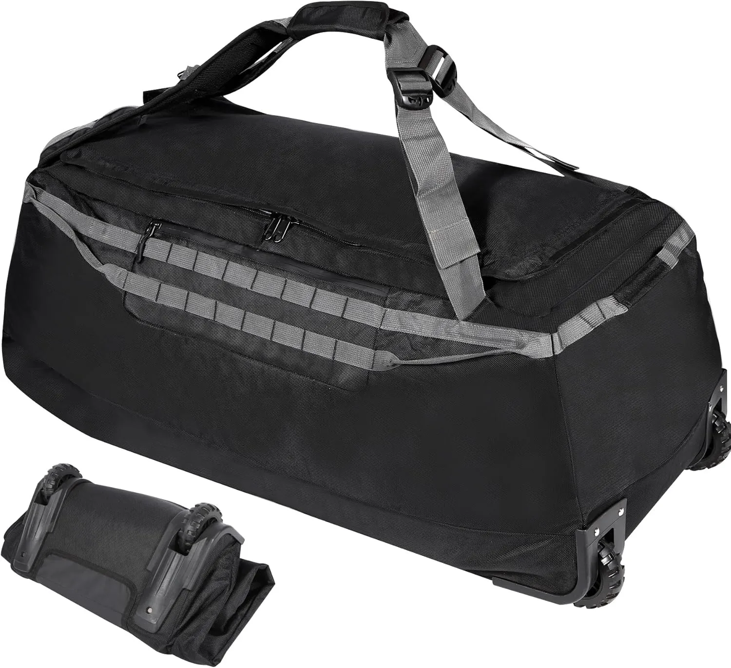 Lineslife Foldable Duffle Bag with Wheels, Large Travel Duffel Bag, 140L Black