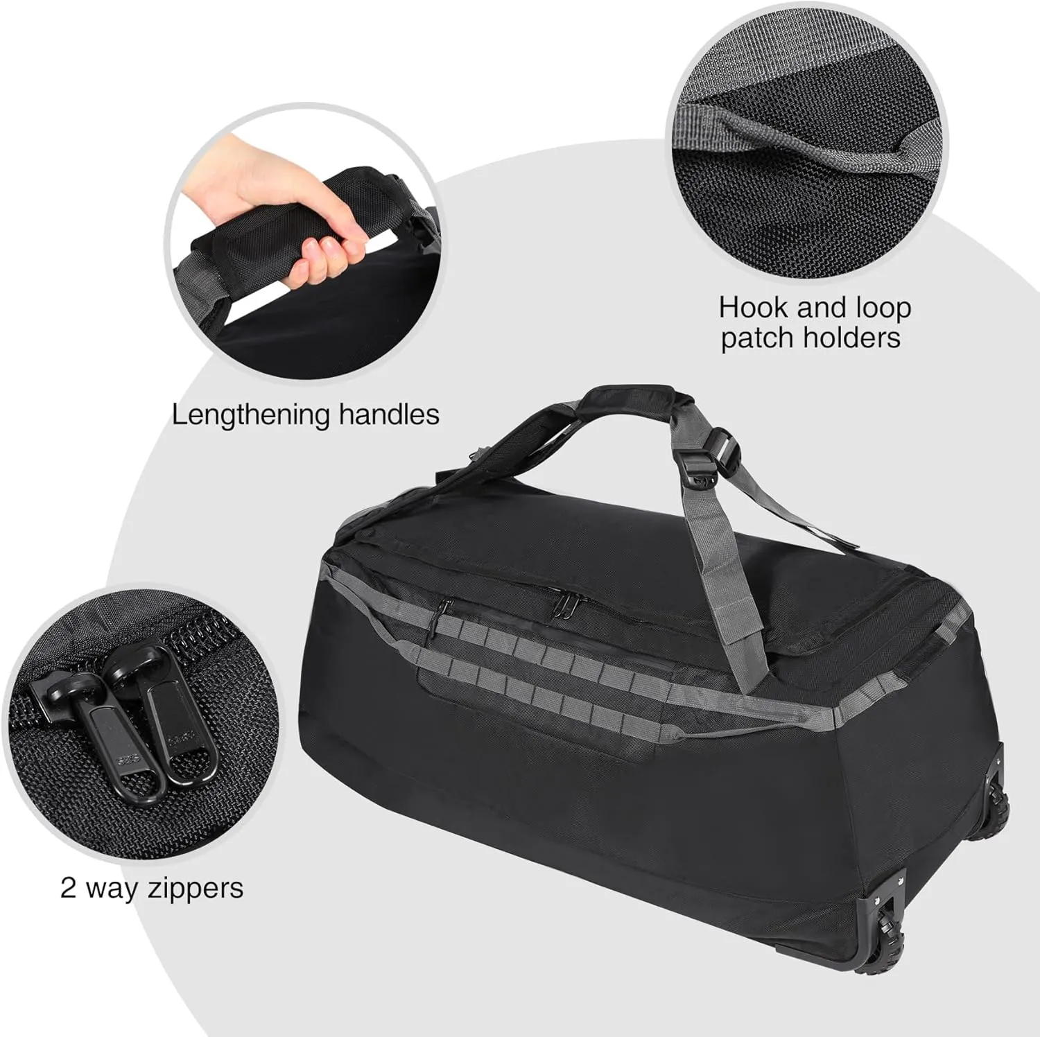 Lineslife Foldable Duffle Bag with Wheels, Large Travel Duffel Bag, 140L Black