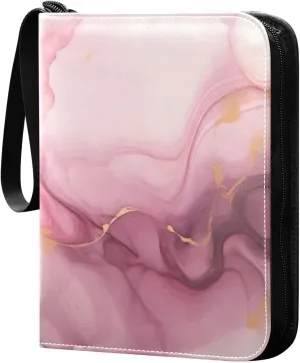 Liquid Painting Pink Card Binder 4-Pocket, 400 Pockets Trading Cards Holder Games Card Albums Storage Organizer Case for Football, Baseball Cards
