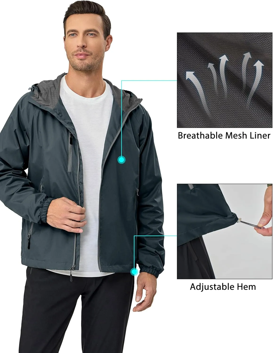 Little Donkey Andy Men’s Lightweight Windbreaker Jacket Breathable Windproof Hooded Wind Coat Hiking Running Golf Travel