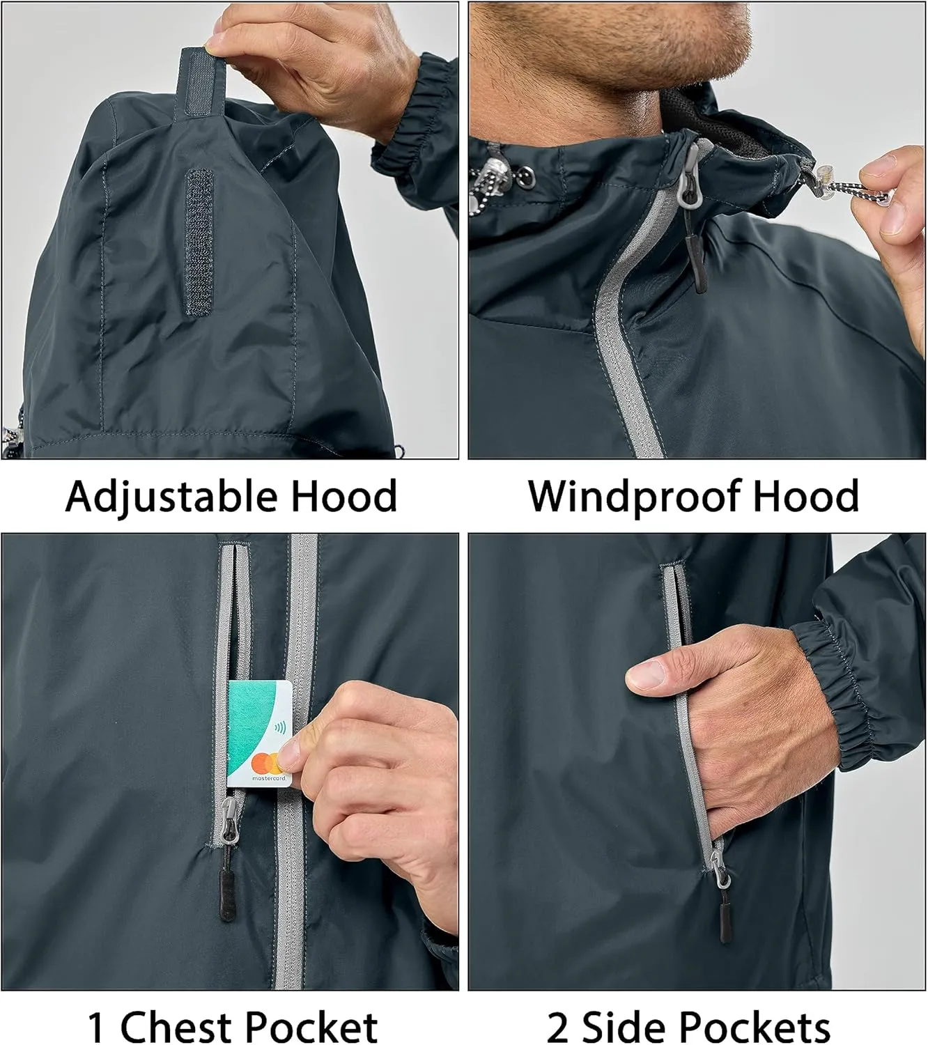 Little Donkey Andy Men’s Lightweight Windbreaker Jacket Breathable Windproof Hooded Wind Coat Hiking Running Golf Travel