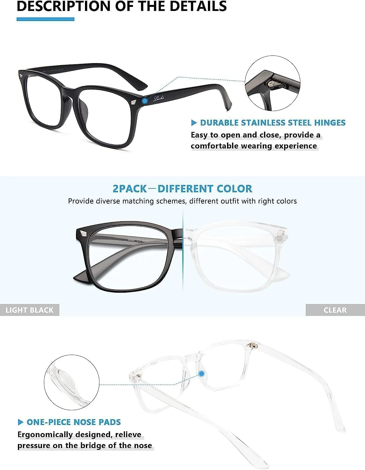 livho High Tech Blue Light Glasses - Advanced 99% Blue Light Blocking Computer Glasses - Anti Eyestrain & UV Glare Protection