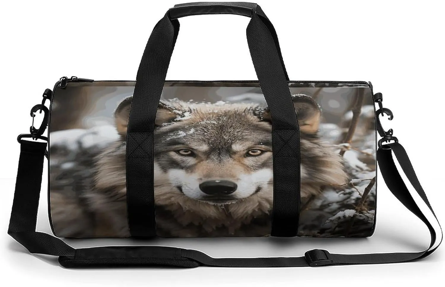 Lmage of Wolf in The Snow Cylindrical Gym Bag Travel Duffel Bag with Dry Wet Separated Pocket for Men And Women Overnight Bag Weekender Bag Training Handbag Yoga Bag