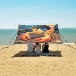Lobster with Blue Bow Beach Camping Tent Sun Shelter for Whole Family, Beach Shade Canopy with UPF50  UV Protection,Easy Set Up and Carry,Outdoor Shade for Trips, Fishing, Backyard Fun Picnics