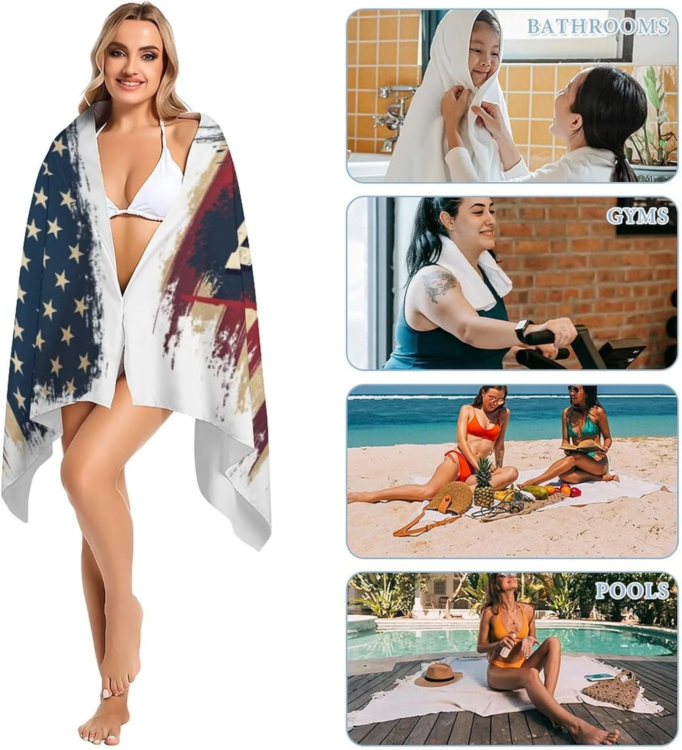 Logger Chainsaw with AAmerican Flag Oversized Beach Towel Microfiber Quick Dry Sand Free Camping Towels Blanket Lightweight Absorbent Towel 160x80cm