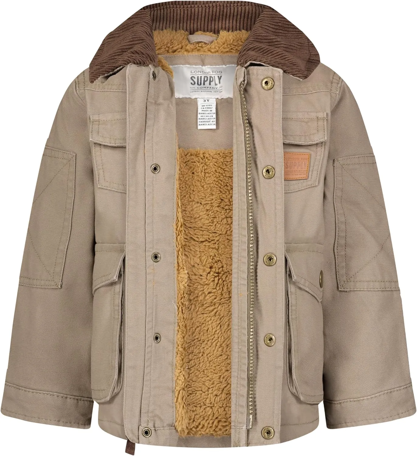 LONDON FOG Boys' Sherpa-Lined Utility Jacket Canvas Barn Coat