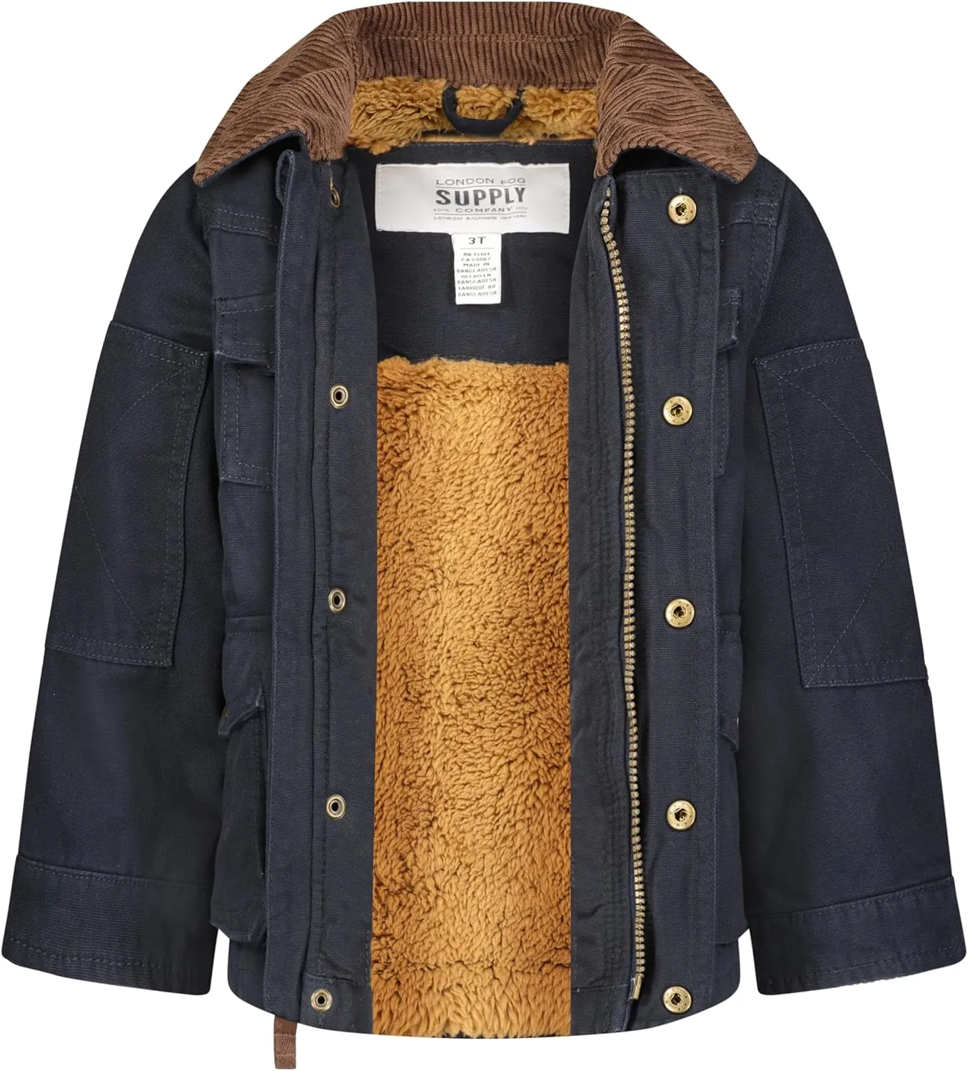 LONDON FOG Boys' Sherpa-Lined Utility Jacket Canvas Barn Coat