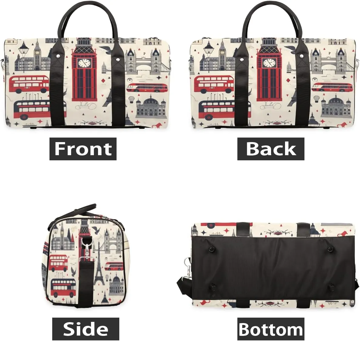 London Travel Duffle Bag, Sports Gym Bags for Women Men, Carry On Weekender Overnight Bag, Big Ben England Workout Hospital Airplane Trips Bag