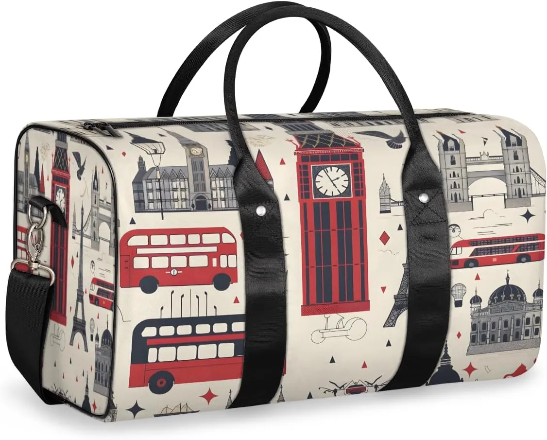 London Travel Duffle Bag, Sports Gym Bags for Women Men, Carry On Weekender Overnight Bag, Big Ben England Workout Hospital Airplane Trips Bag