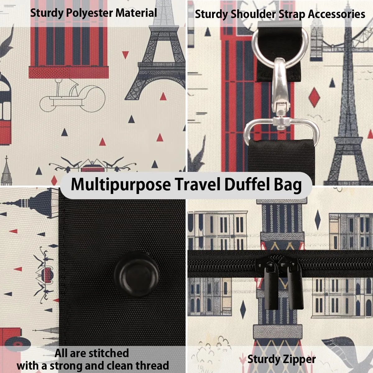 London Travel Duffle Bag, Sports Gym Bags for Women Men, Carry On Weekender Overnight Bag, Big Ben England Workout Hospital Airplane Trips Bag