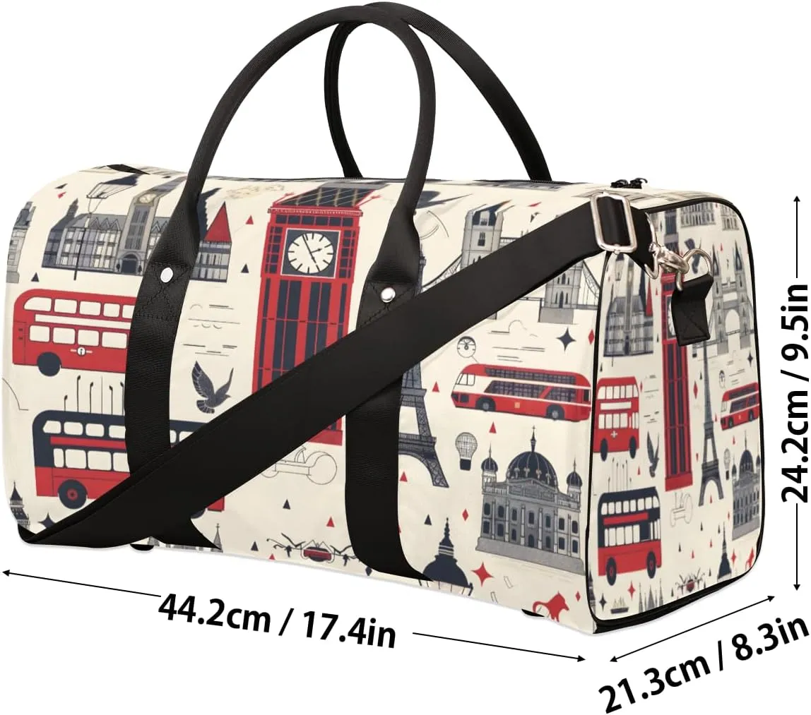 London Travel Duffle Bag, Sports Gym Bags for Women Men, Carry On Weekender Overnight Bag, Big Ben England Workout Hospital Airplane Trips Bag
