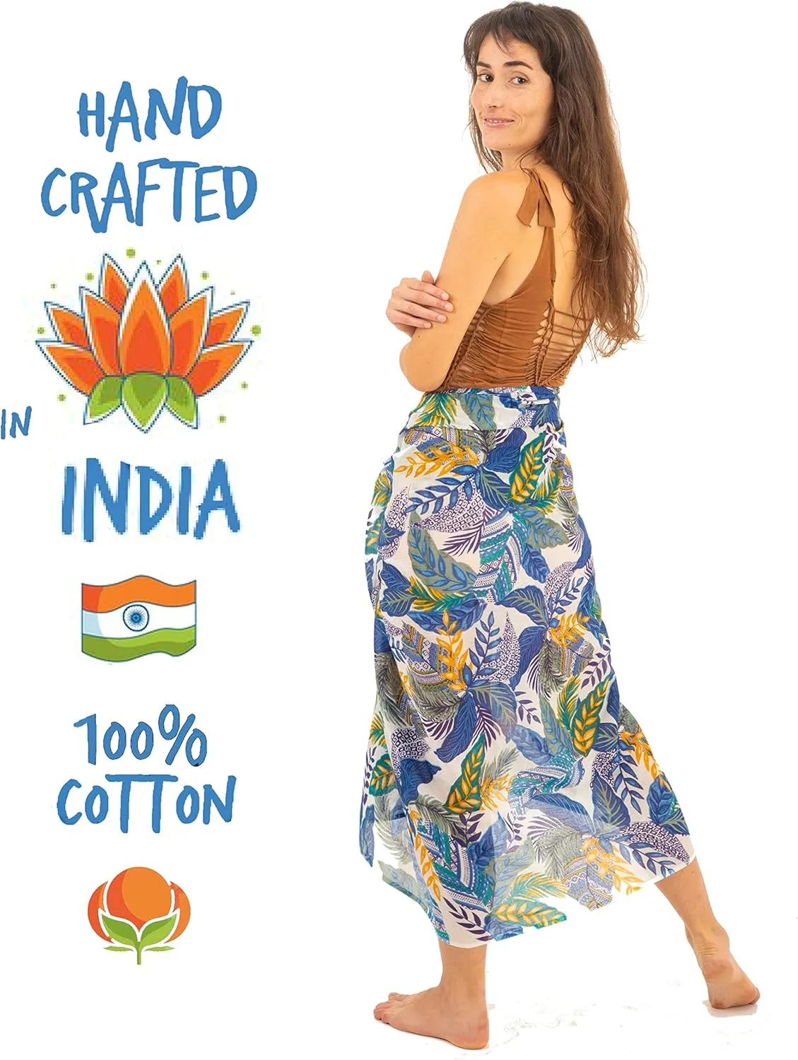 Long Sarong for Women Smooth and Silky Cotton Beach Pareo Bikini Swimsuit Cover Up Tapestry Wall Hanging - Wrap Skirt