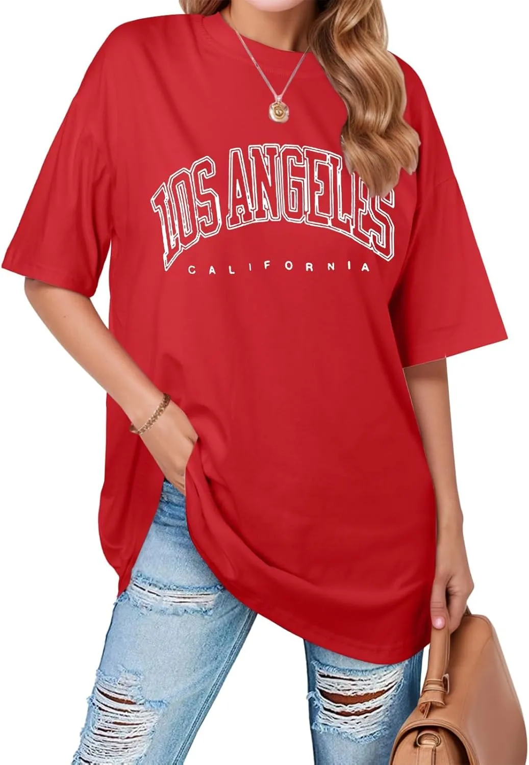 Los Angeles California Tunic Tops for Women 2025 Trendy Sports Going Out Loose Fit Long Tee Shirts Casual Cute Summer