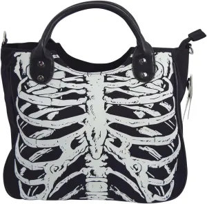 Lost Queen Goth Ribcage Skeleton Glow in the Dark Shoulder Bag