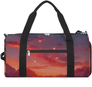 Love Heart Printed Sports Gym Bag for Men Women Travel Duffel Bag with Shoulder Strap