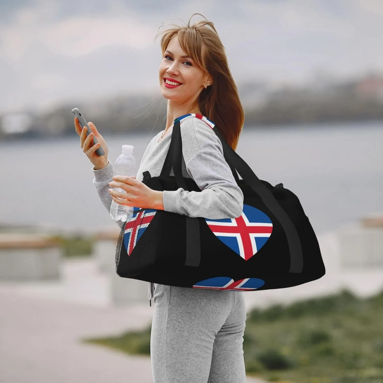 Love Iceland Flag Travel Duffel Bag Large Foldable Waterproof Overnight Bag For Beach Swim Bags Pool Sports Gym