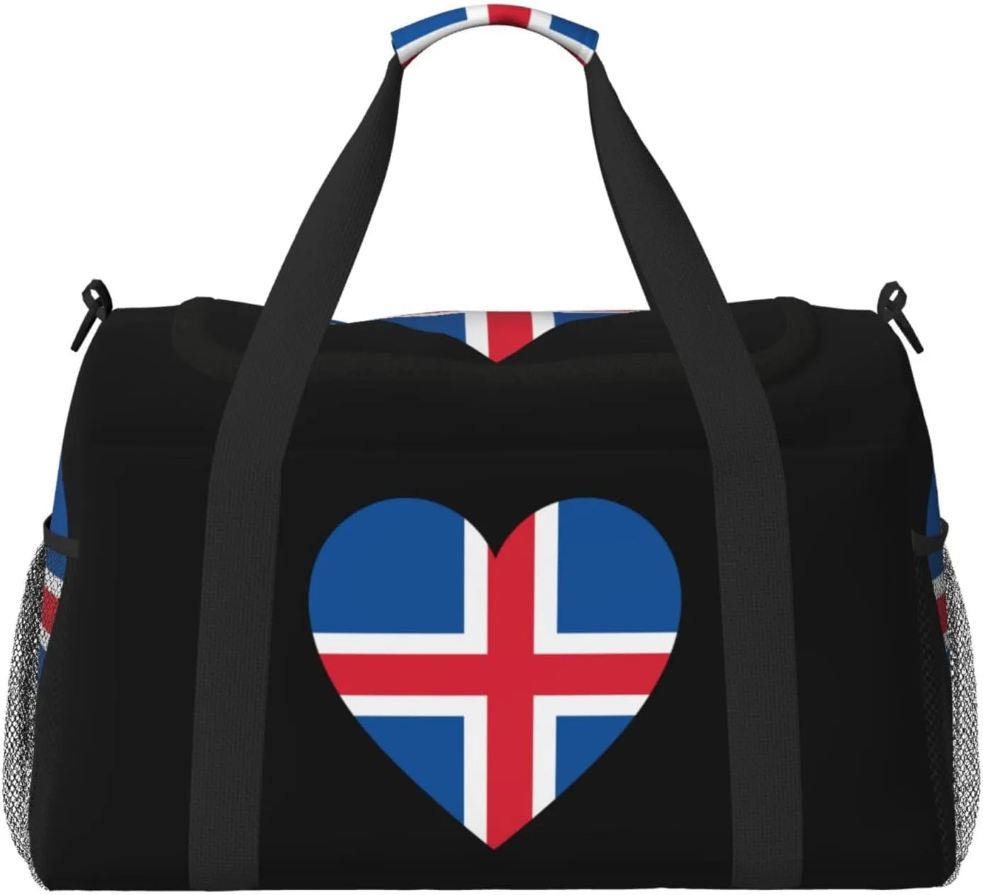 Love Iceland Flag Travel Duffel Bag Large Foldable Waterproof Overnight Bag For Beach Swim Bags Pool Sports Gym