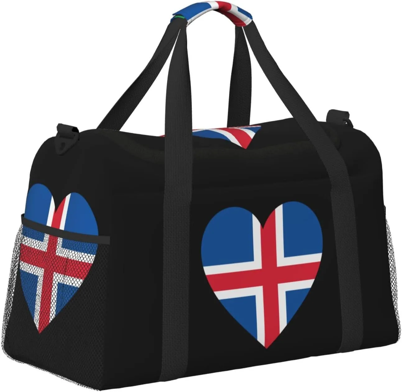 Love Iceland Flag Travel Duffel Bag Large Foldable Waterproof Overnight Bag For Beach Swim Bags Pool Sports Gym