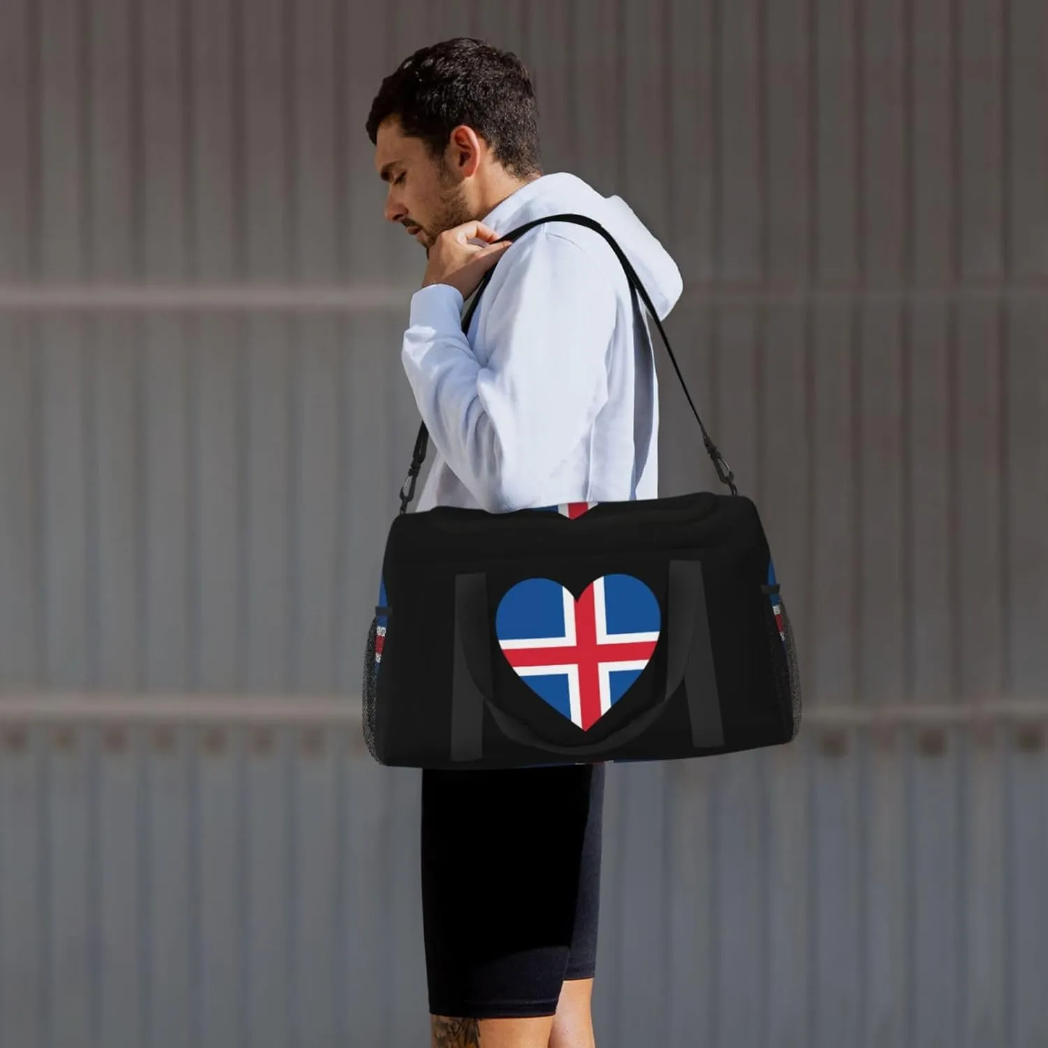 Love Iceland Flag Travel Duffel Bag Large Foldable Waterproof Overnight Bag For Beach Swim Bags Pool Sports Gym