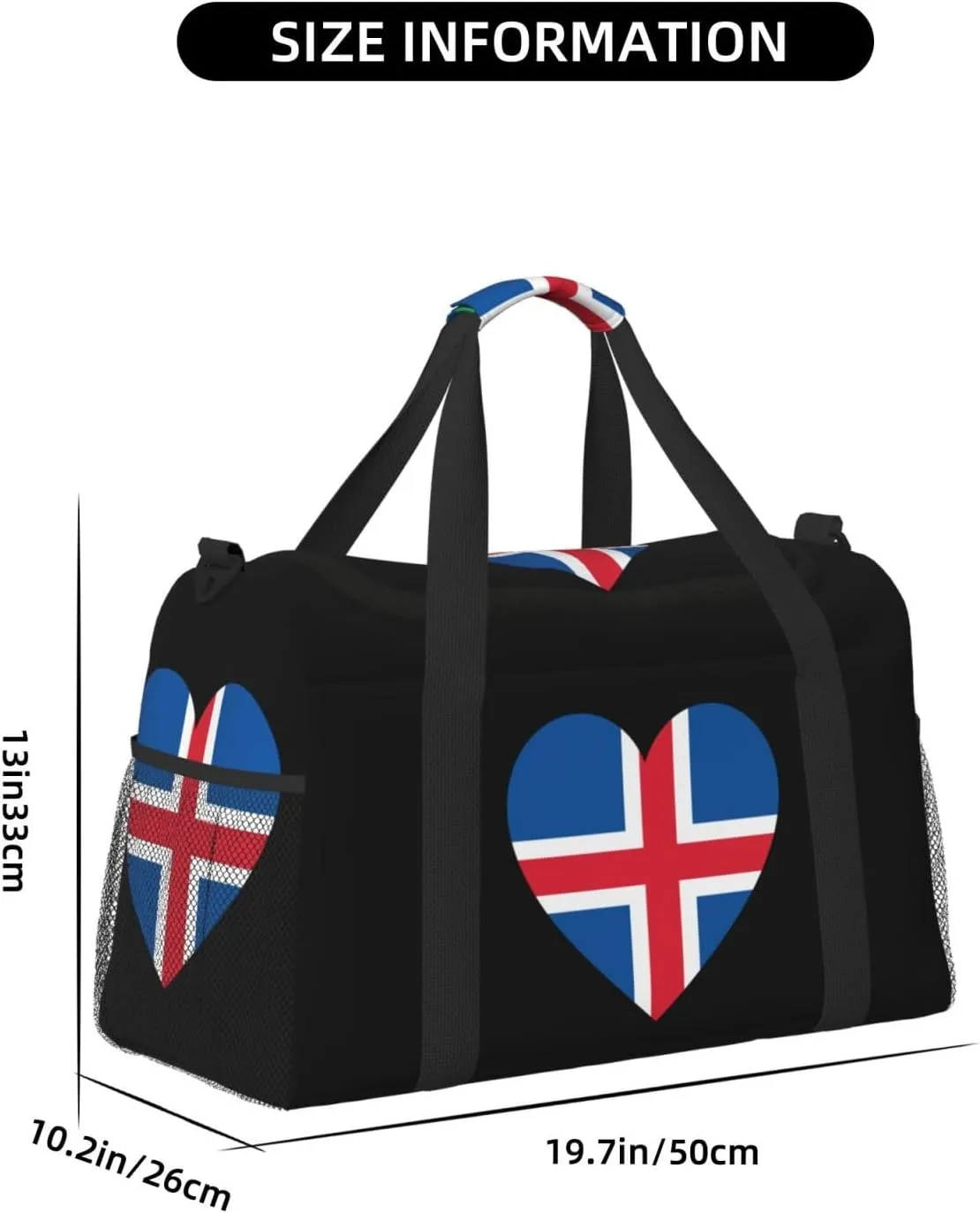 Love Iceland Flag Travel Duffel Bag Large Foldable Waterproof Overnight Bag For Beach Swim Bags Pool Sports Gym