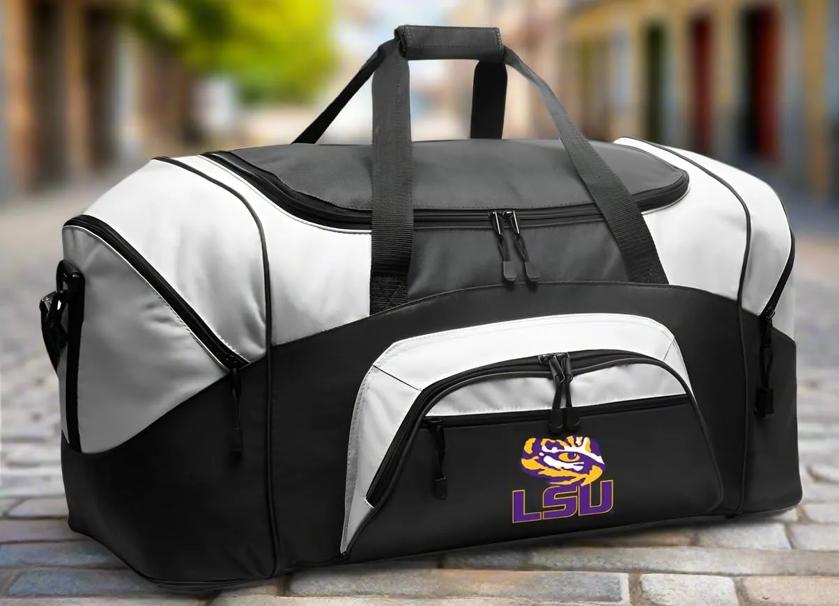 LSU Tigers Duffle Bag Louisiana State University Large Duffel Bag Suitcase (Black)
