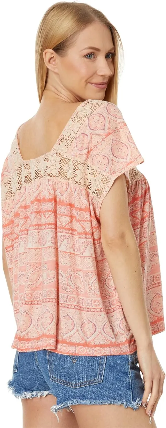 Lucky Brand Square Neck Printed Beach Tee