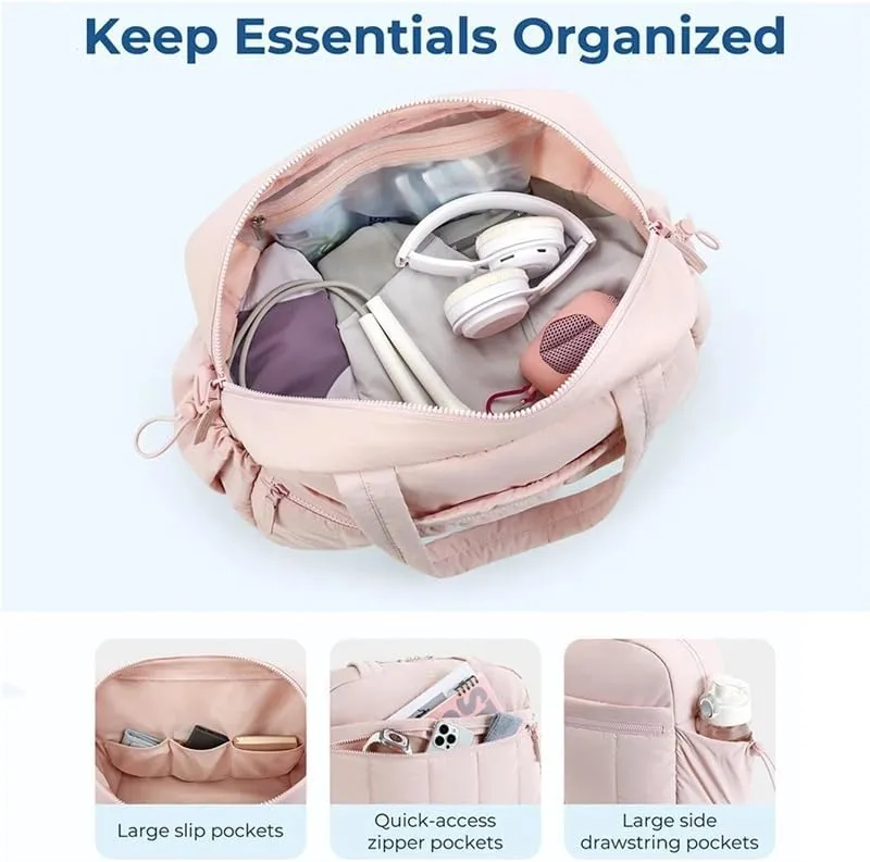 Luggage Bag Dry Wet Separation Travel Duffel Bag Gym Bag for Women with Weekender Bags Waterproof Hand Airport Cabin Bag(Ivory)