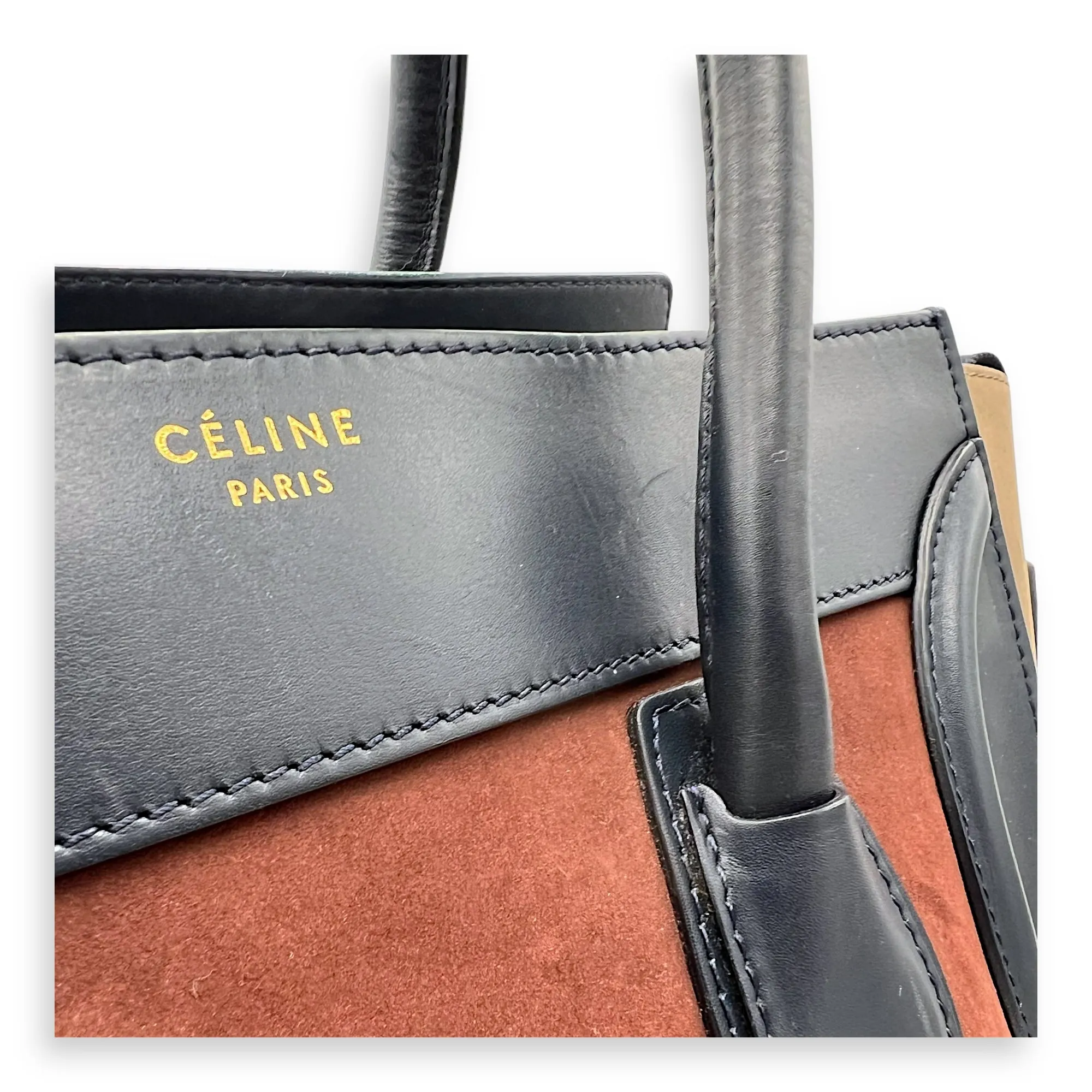 Luggage Mini Multi-colour Top Handle Bag in Suede Leather, Gold hardware