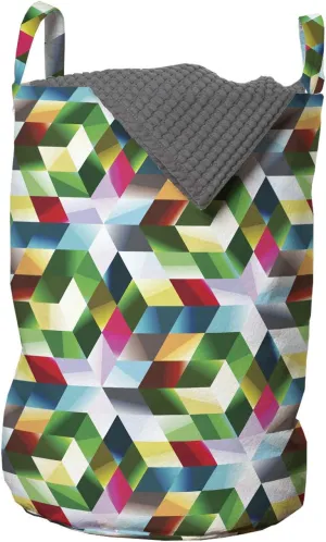 Lunarable Modern Art Laundry Bag, Mathematic Shaped Asymmetrical Dimensional Intricacy Matrix Artisan Abstract, Hamper Basket with Handles Drawstring Closure for Laundromats, 13" x 19", Multicolor