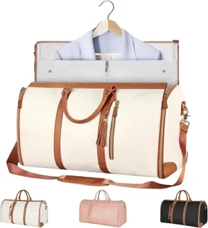 Luschy Travel Bag, PU Leather Wrinkle-Free Packing Design, High Capacity Folding Luggage Bag, Duffel Bag Designed for Women's Travel Convenience. (Beige)
