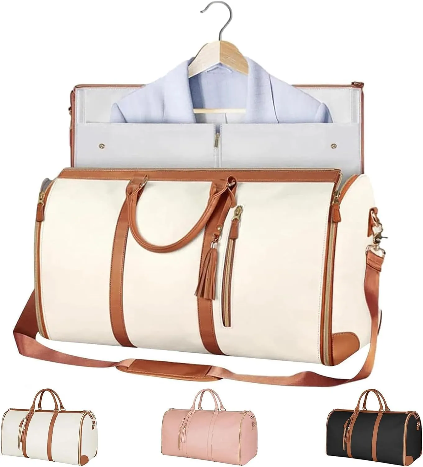 Luschy Travel Bag, PU Leather Wrinkle-Free Packing Design, High Capacity Folding Luggage Bag, Duffel Bag Designed for Women's Travel Convenience. (Beige)
