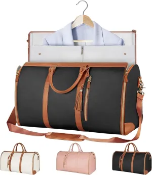 Luschy Travel Bag, PU Leather Wrinkle-Free Packing Design, High Capacity Folding Luggage Bag, Duffel Bag Designed for Women's Travel Convenience. (Black)