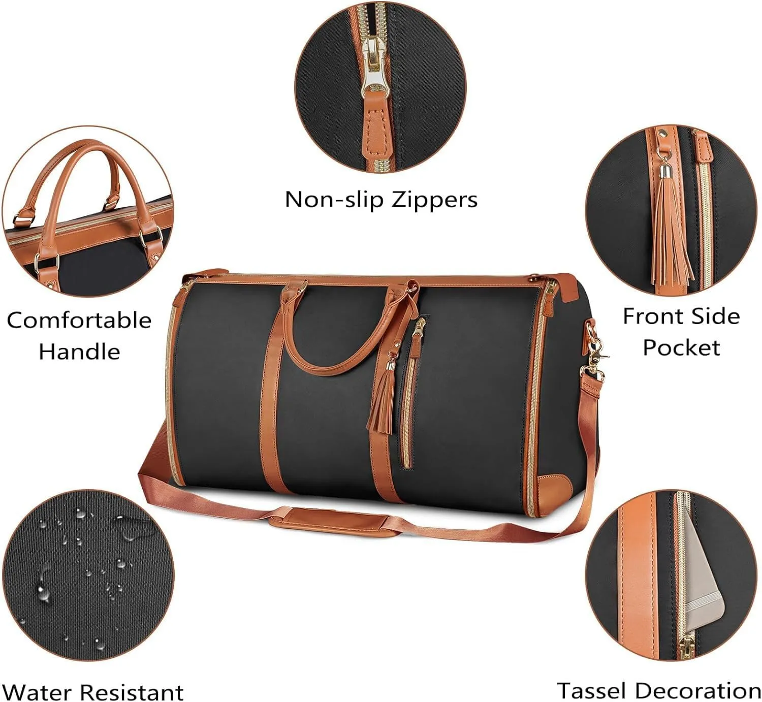 Luschy Travel Bag, PU Leather Wrinkle-Free Packing Design, High Capacity Folding Luggage Bag, Duffel Bag Designed for Women's Travel Convenience. (Black)