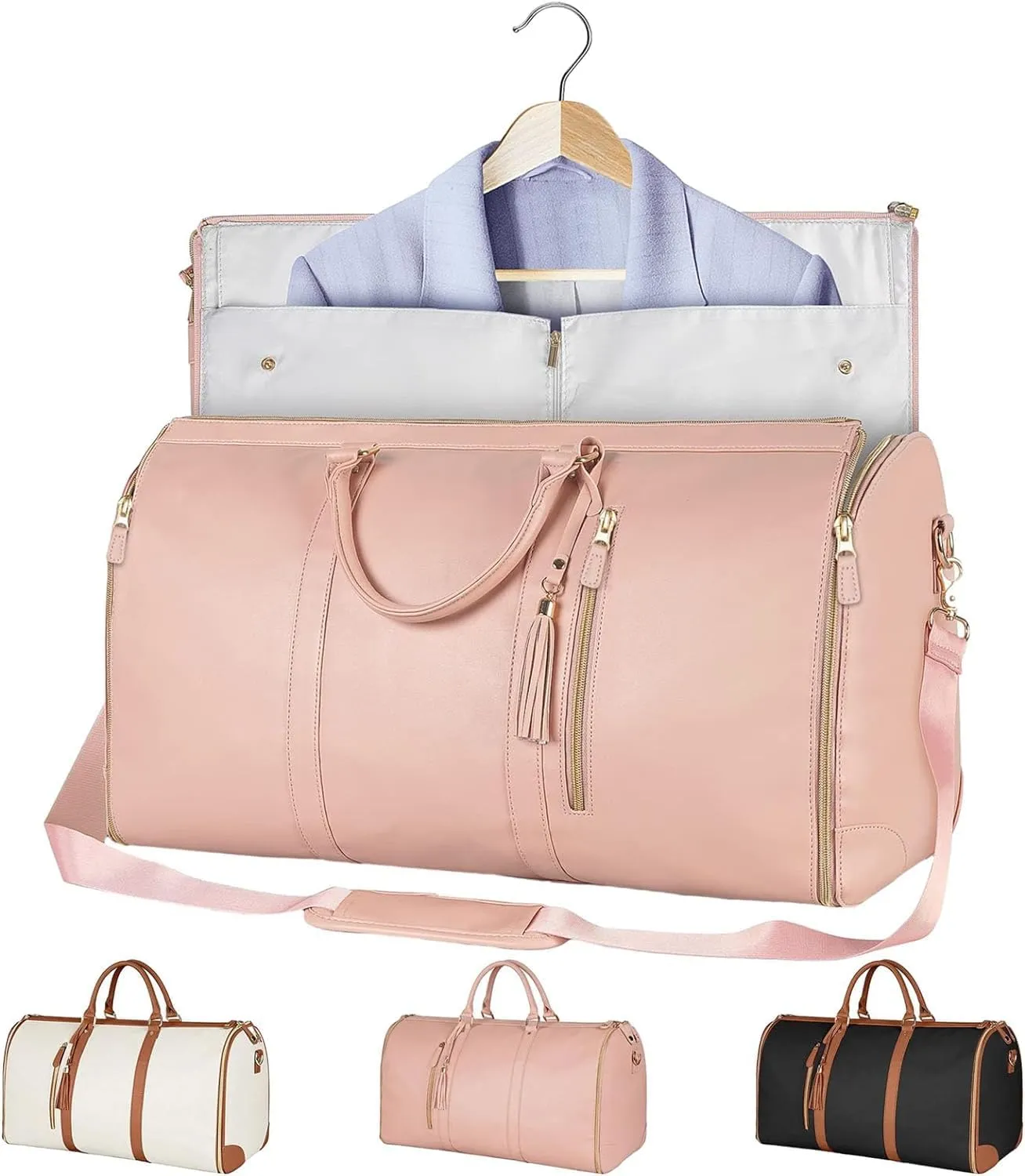 Luschy Travel Bag, PU Leather Wrinkle-Free Packing Design, High Capacity Folding Luggage Bag, Duffel Bag Designed for Women's Travel Convenience. (Pink)