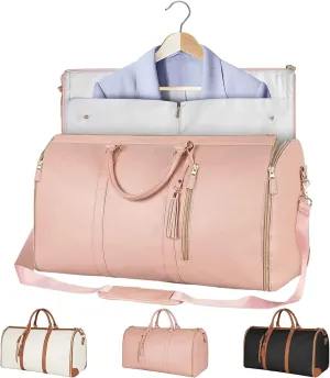 Luschy Travel Bag, PU Leather Wrinkle-Free Packing Design, High Capacity Folding Luggage Bag, Duffel Bag Designed for Women's Travel Convenience. (Pink)