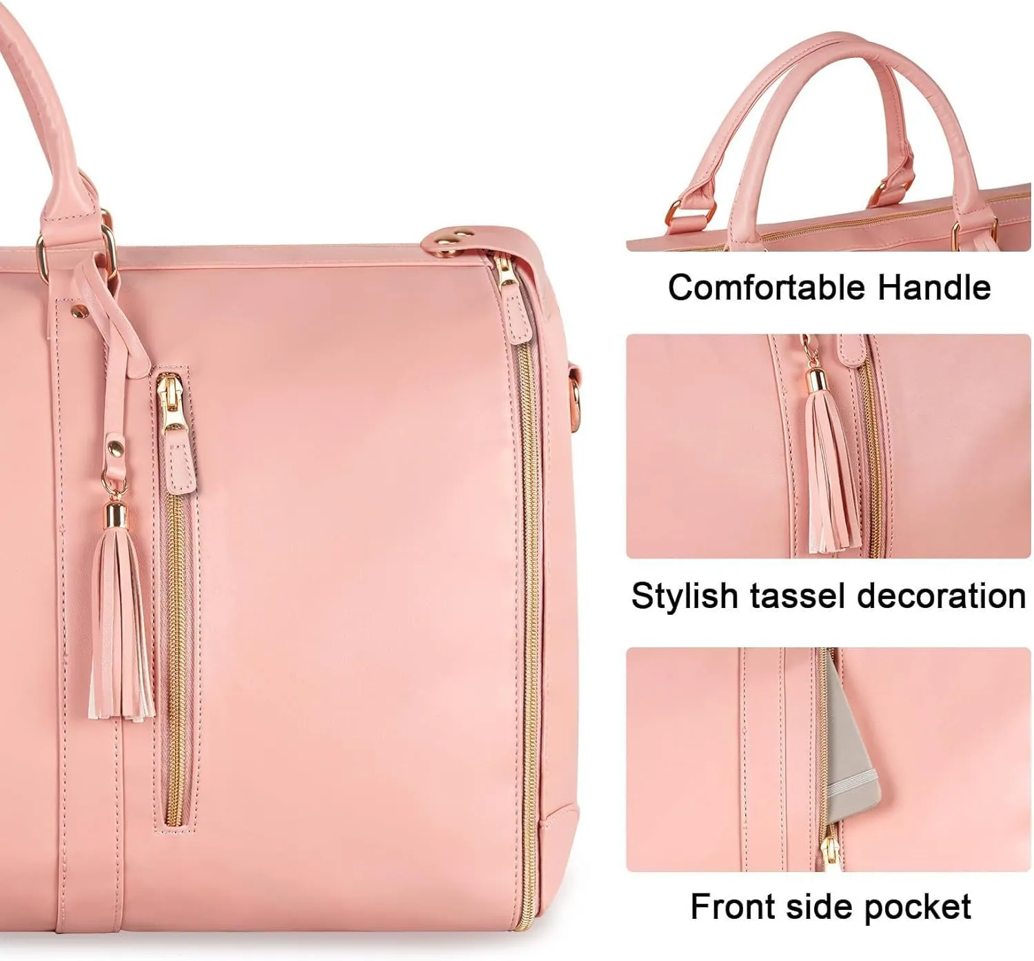 Luschy Travel Bag, PU Leather Wrinkle-Free Packing Design, High Capacity Folding Luggage Bag, Duffel Bag Designed for Women's Travel Convenience. (Pink)