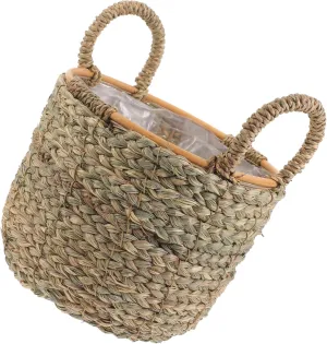 Luxshiny Stylish Straw Woven Planter Basket with Handle Decorative Flower Basket for Indoor Plants Versatile Storage for Home and Organizing