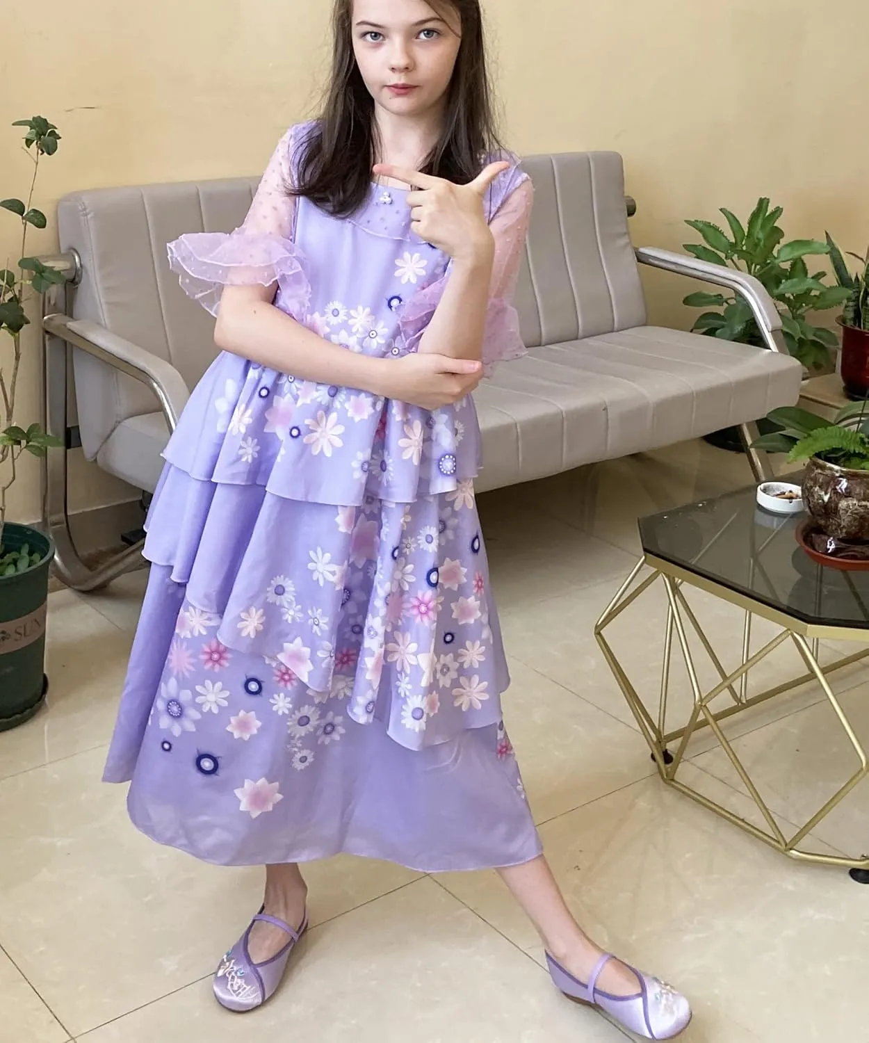 LZH Encanto Mirabel Costume Dress For Girls Cosplay Isabela Madrigal Princess Halloween Dress Up With Glasses Earrings