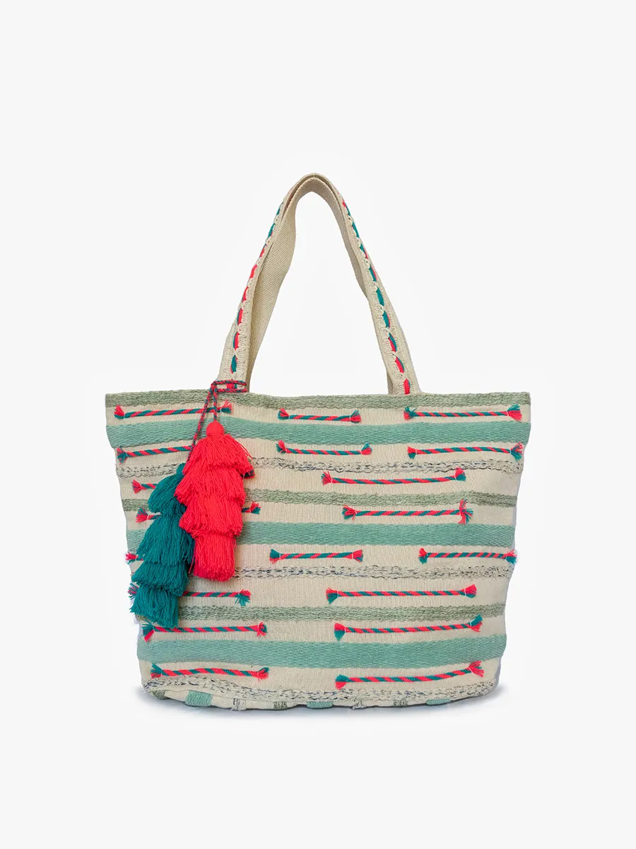 M2288 Gianni Printed Cotton Tote w/ Triple Tassels