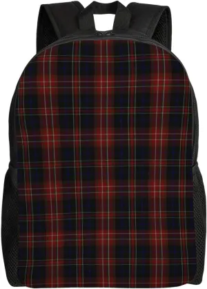Macdonald Tartan Plaid Black Red Minimalist Laptop Backpack – Waterproof Business Travel Bag, Breathable Design, Modern Work & Leisure