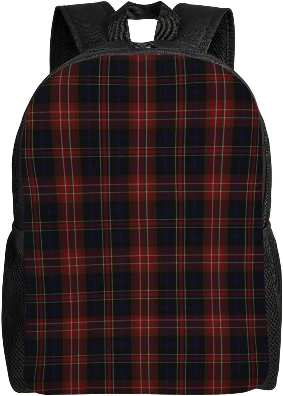 Macdonald Tartan Plaid Black Red Minimalist Laptop Backpack – Waterproof Business Travel Bag, Breathable Design, Modern Work & Leisure