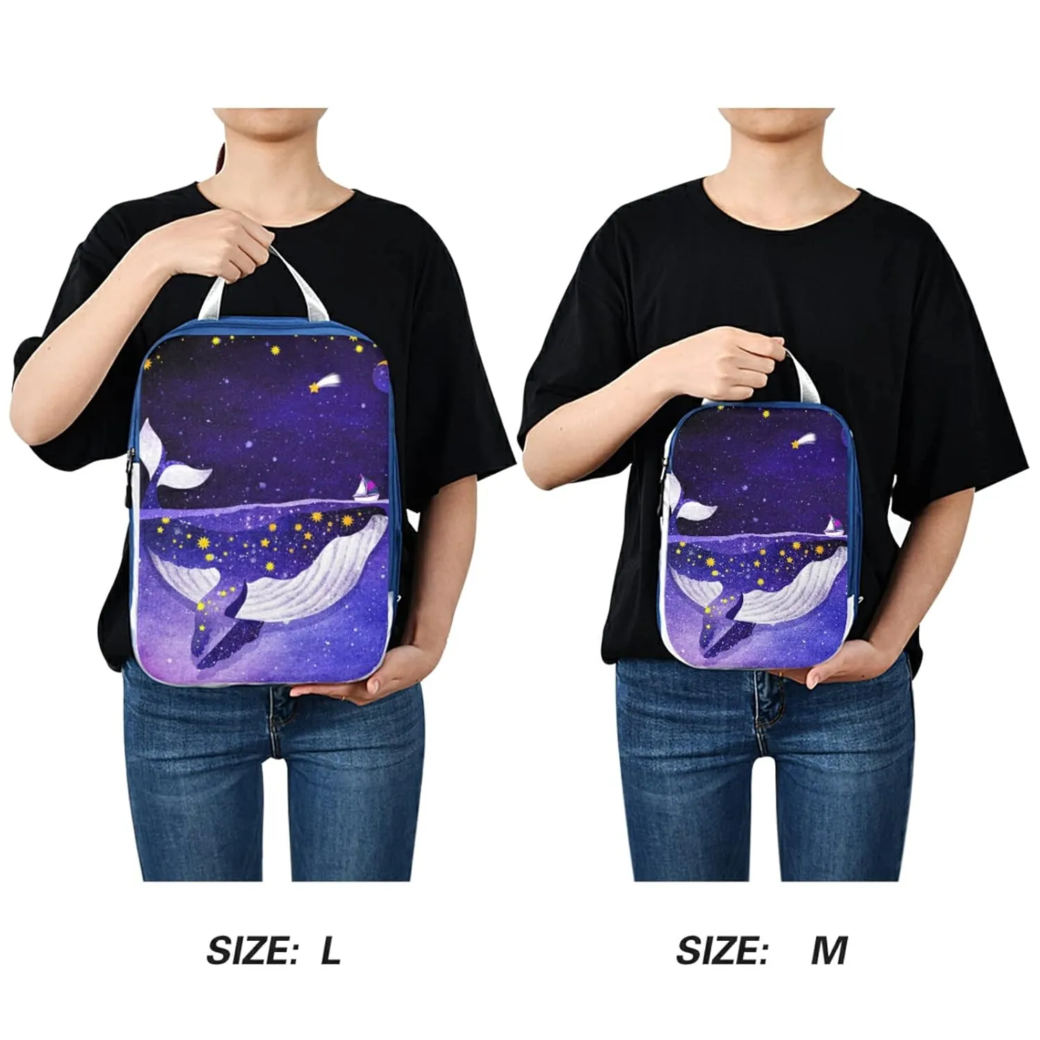Magic Whale in the Dark Ocean Night Starry Sky Moon Purple Style 3 Piece set Cubes Expandable Adjustable Luggage Packing Bags, Ultralight Organizer Accessories Travel Suitcase Compressible Bags