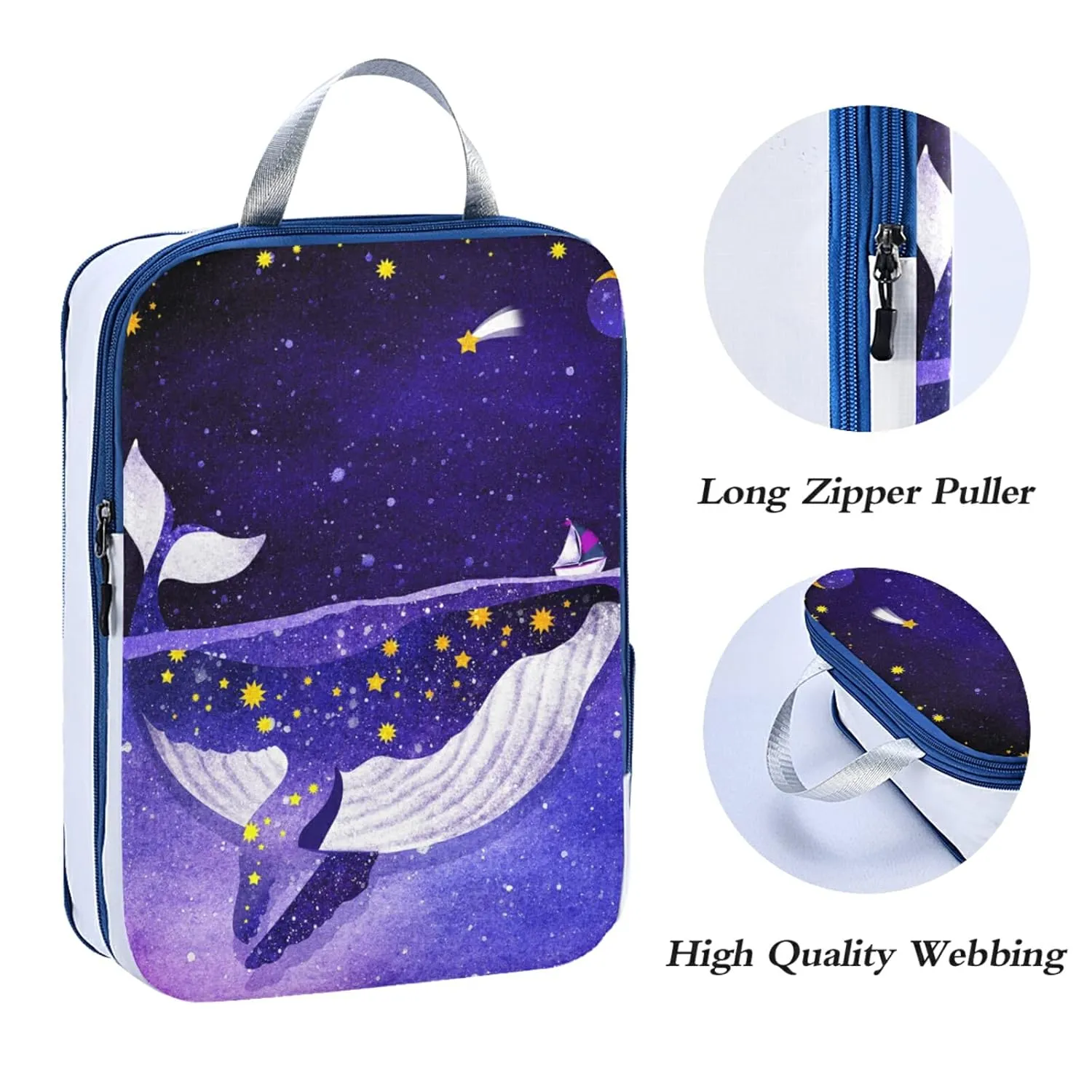 Magic Whale in the Dark Ocean Night Starry Sky Moon Purple Style 3 Piece set Cubes Expandable Adjustable Luggage Packing Bags, Ultralight Organizer Accessories Travel Suitcase Compressible Bags