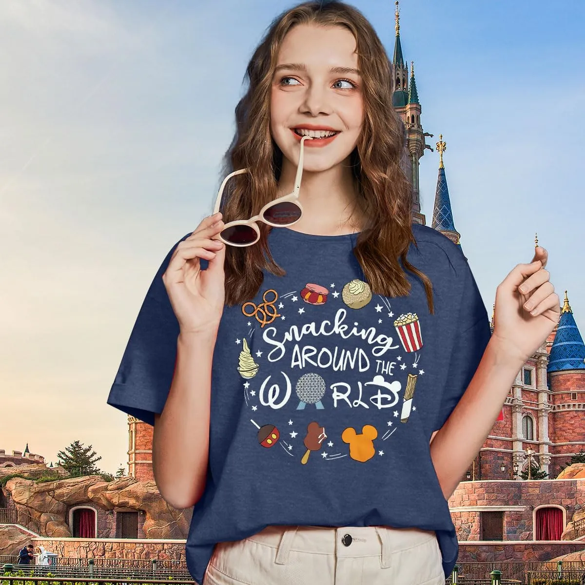 Magical Shirt for Women: I'm Here for The Snacks Shirts Magic Kingdom T-Shirt Funny World Trips Short Sleeve Tee Top